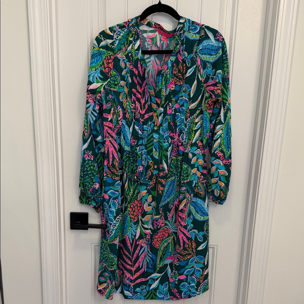 Lilly Pulitzer Vibrant Long Sleeve Dress - Blue, Pink, Green
